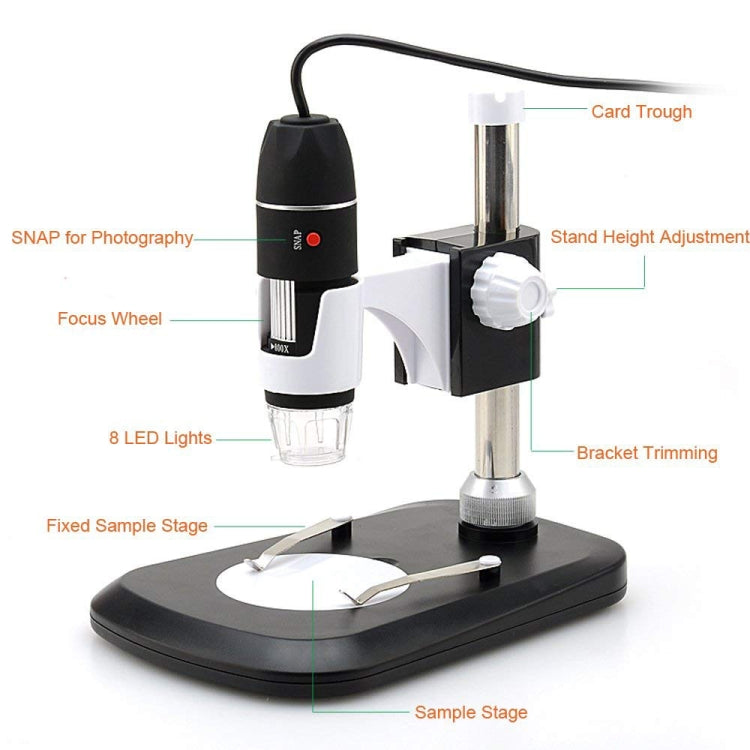 ميكروسكوب رقمي USB مزود بمكبر صورة 2.0MP وعدسة مكبرة 40X-800X مع 8 مصابيح LED وحامل احترافي، 40X-800X