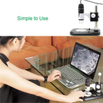 ميكروسكوب رقمي USB مزود بمكبر صورة 2.0MP وعدسة مكبرة 40X-800X مع 8 مصابيح LED وحامل احترافي، 40X-800X