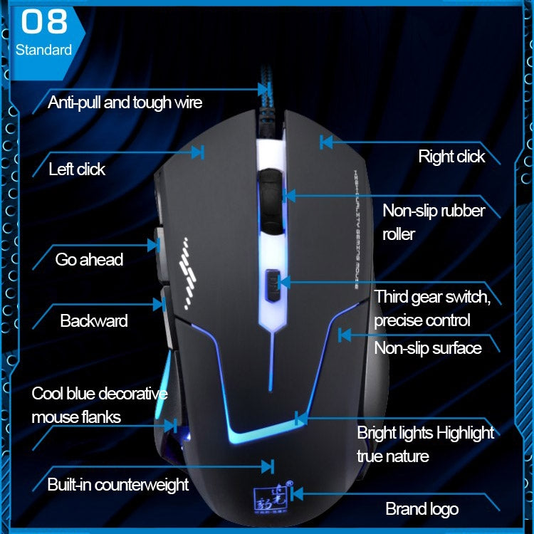 T7 Wired 3 Color Changeable 1200 DPI 1600DPI 2400DPI Gaming USB Optical Mouse, T7