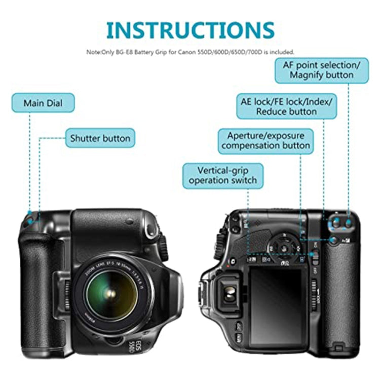 Battery Grip for Canon EOS 550D with Two Battery Holder, For Canon EOS 550D