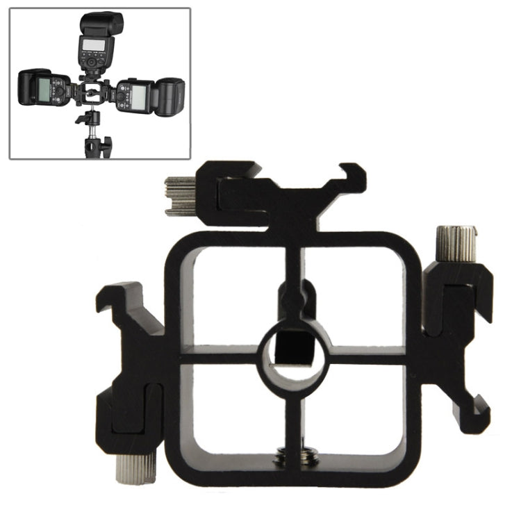 XF0003 Triple Heads Hot Shoe Mount Adapter Flash Holder Bracket Light Stand Holder, Square Triple Heads Bracket