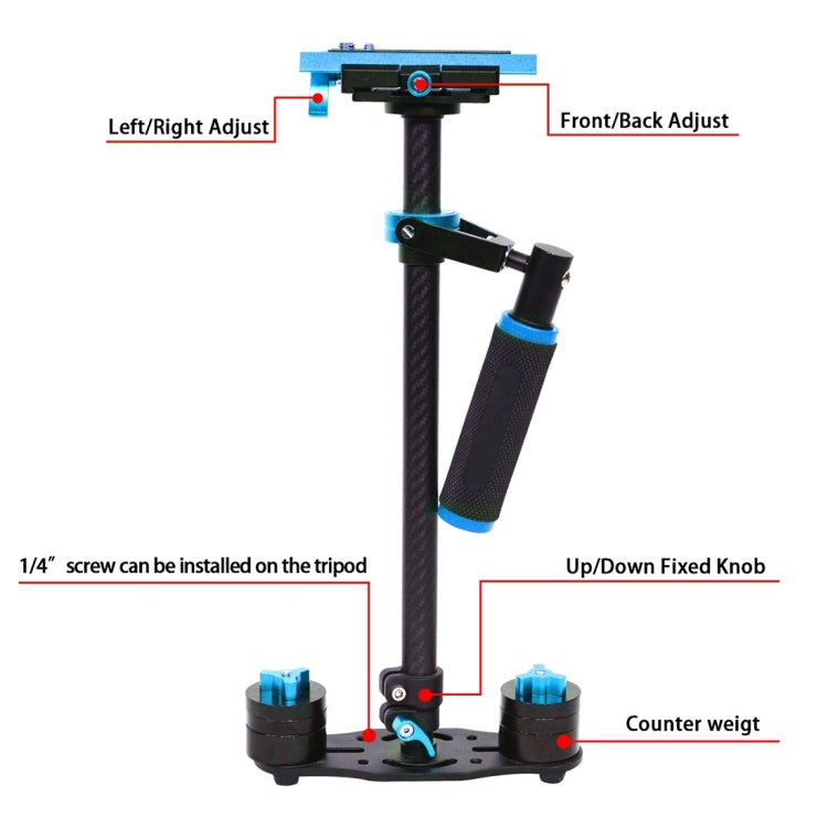 PULUZ 38.5-61cm Carbon Fiber Handheld Stabilizer for DSLR & DV Digital Video & Cameras, Capacity Range 0.5-3kg, S60T Blue