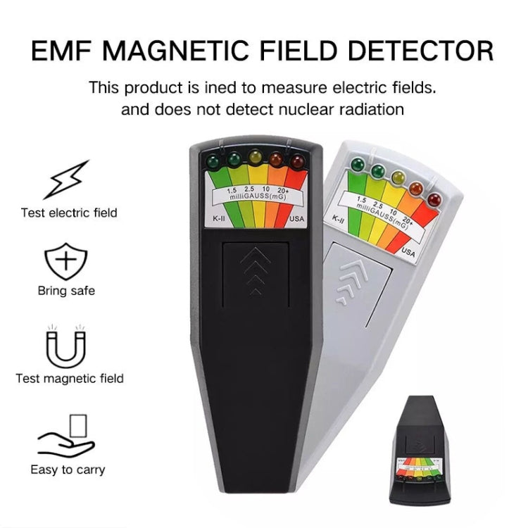كاشف إشعاع كهرومغناطيسي 5-LED مقياس EMF للاختبار، الطراز 2 أبيض، الطراز 2 أسود