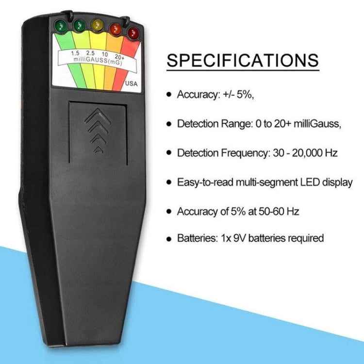 كاشف إشعاع كهرومغناطيسي 5-LED مقياس EMF للاختبار، الطراز 2 أبيض، الطراز 2 أسود