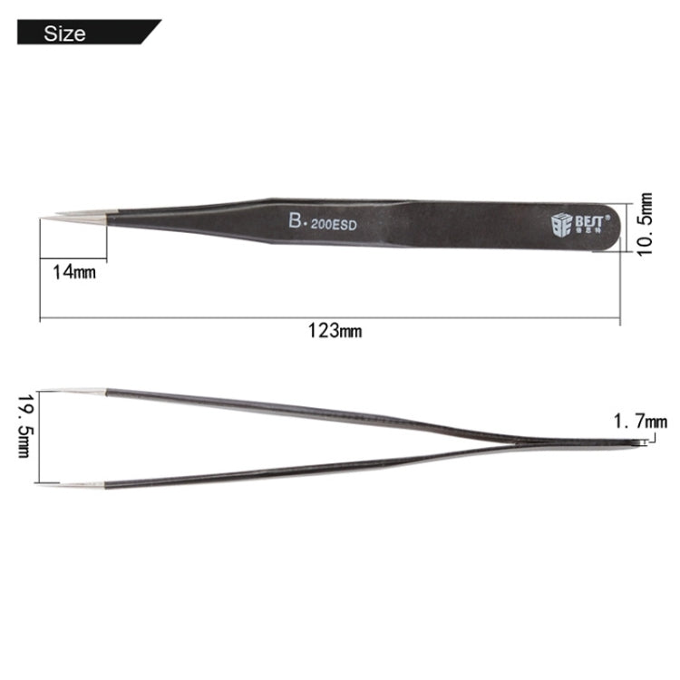 BEST BST-200ESD 202 Stainless Steel Anti-static Tip Tweezers, BST-200ESD