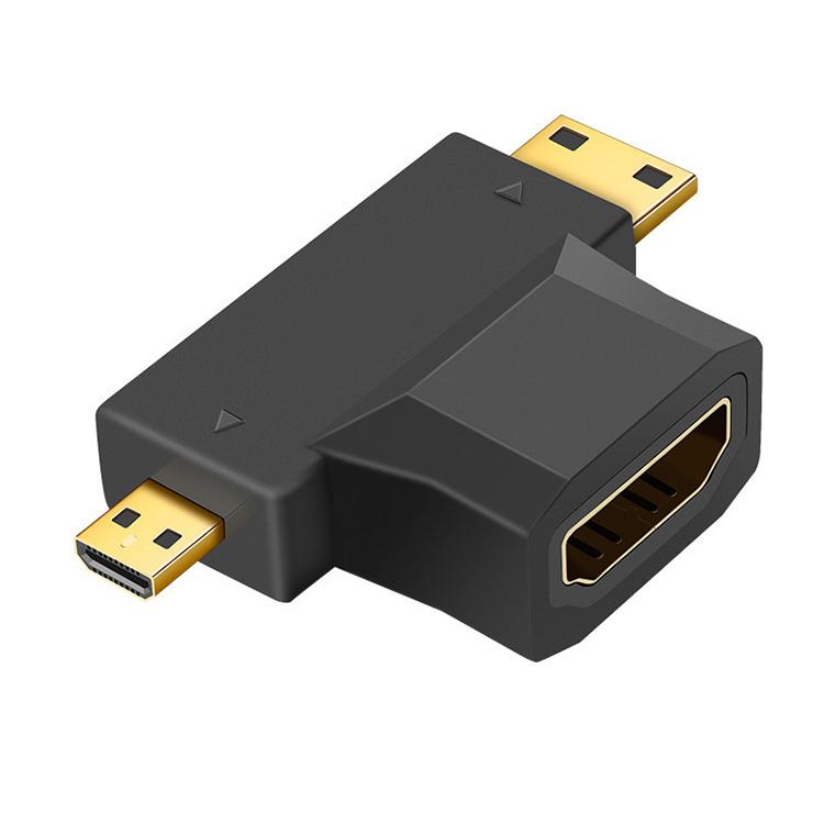 محول 3 في 1 من HDMI أنثى إلى Mini HDMI ذكر + Micro HDMI ذكر، HDMI أنثى إلى Mini HDMI + Micro HDMI