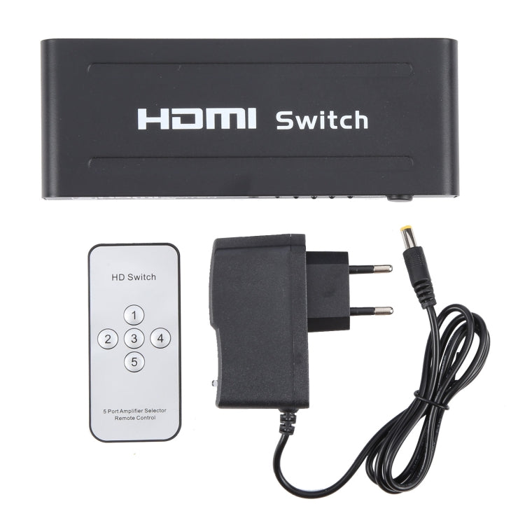 مفتاح HDMI بخمسة منافذ بدقة Full HD 1080P مع جهاز تحكم عن بعد ومؤشر LED، مع مؤشر LED
