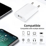 محول شاحن USB 5V / 1A بقابس مأخذ التيار الأوروبي لأجهزة iPhone وGalaxy وHuawei وXiaomi وLG وHTC وغيرها من الهواتف الذكية والأجهزة القابلة لإعادة الشحن
