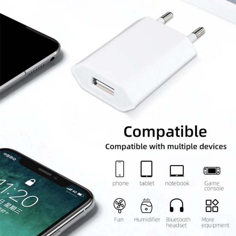 محول شاحن USB 5V / 1A بقابس مأخذ التيار الأوروبي لأجهزة iPhone وGalaxy وHuawei وXiaomi وLG وHTC وغيرها من الهواتف الذكية والأجهزة القابلة لإعادة الشحن