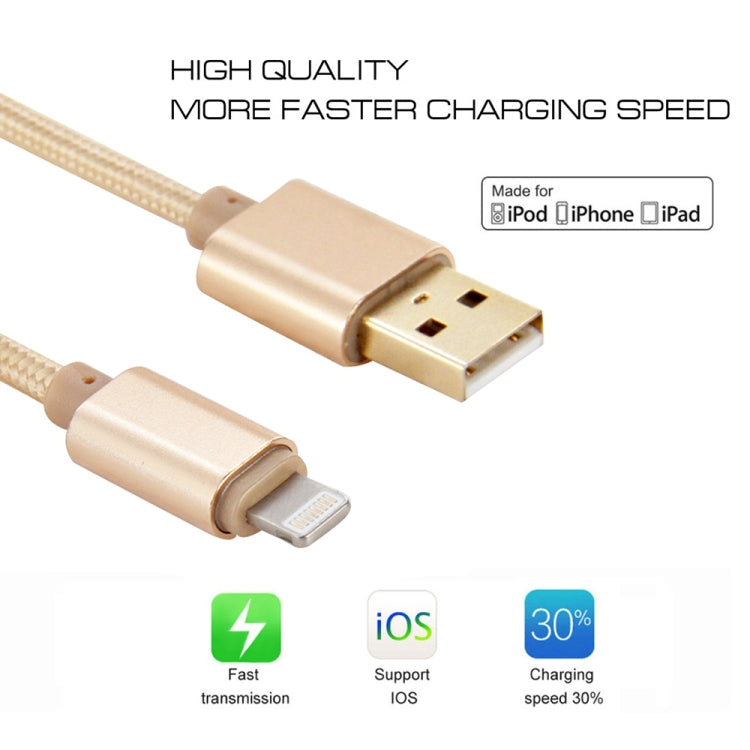 كابل مزامنة بيانات وشحن 8 دبابيس إلى USB برأس معدني بنمط منسوج بطول 1م لأيفون، آيباد