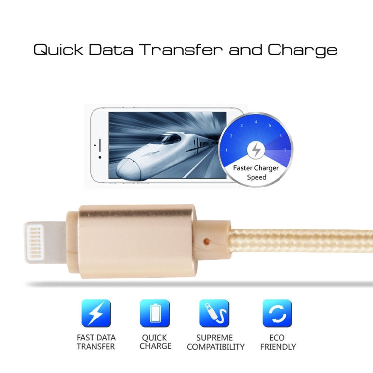 كابل مزامنة بيانات وشحن 8 دبابيس إلى USB برأس معدني بنمط منسوج بطول 1م لأيفون، آيباد