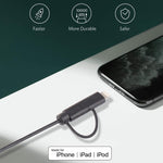 كابل شحن ومزامنة بيانات بطول 1 متر MFI 2 في 1 بمنفذ 8 بن + Micro USB 2.0 ذكر إلى USB