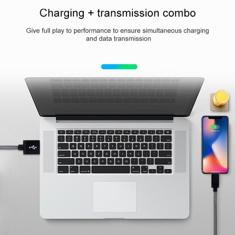 كابل بيانات / شاحن 8 دبابيس إلى USB برأس معدني بنمط شبكي، طول الكابل: 1م
