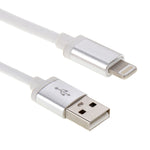 كابل بيانات / شاحن 8 دبابيس إلى USB برأس معدني بنمط شبكي، طول الكابل: 25 سم