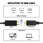 كابل محول من DisplayPort ذكر إلى HDMI ذكر، الطول: 1.8 متر، DP إلى HDMI ذكر أبيض، DP إلى HDMI ذكر (مطلي بالذهب)