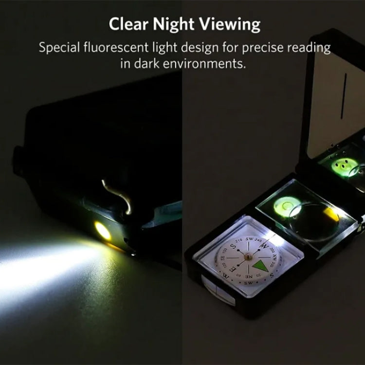 10 in 1 (Thermometer, Hygrometer, LED light, Reflector, Spirit level, Compass, Whistle, Flint, Magnifier, Ruler) Multi-Function Portable Compass, 10 in 1