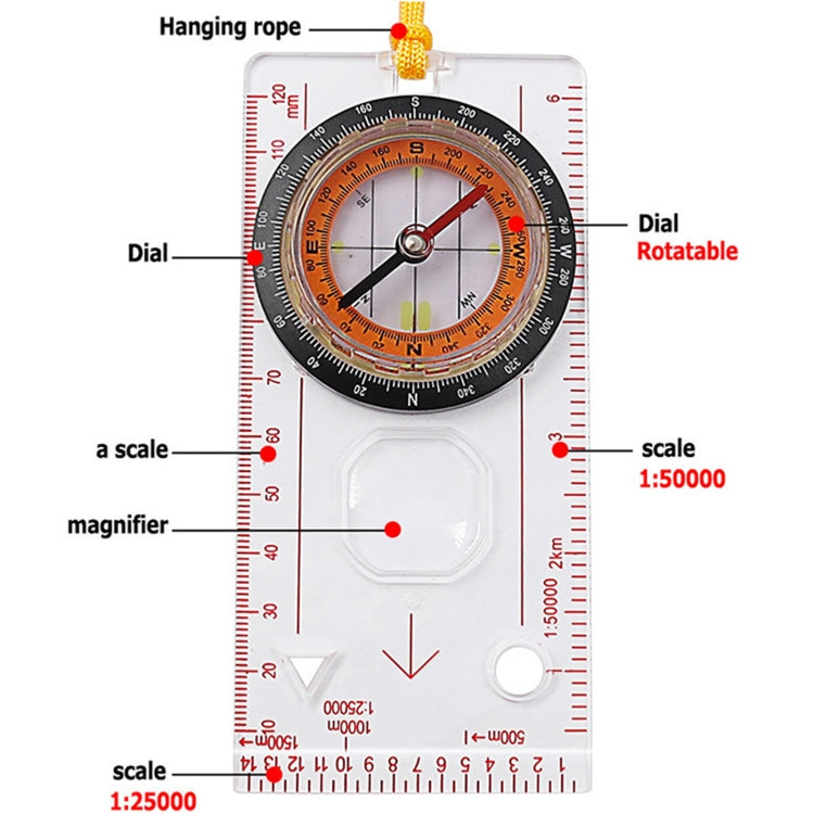 2 in 1 Compass with Map Measuring Ruler Lanyard Emergency Survival Tool, 2 in 1