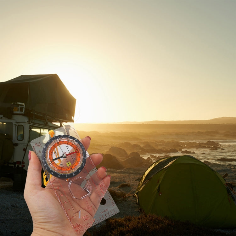 2 in 1 Compass with Map Measuring Ruler Lanyard Emergency Survival Tool, 2 in 1