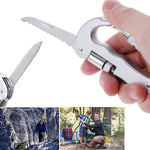 Heavy Duty D Shape Carabiner Clip-On Clamp Key Chain Hook with Dual Knife & LED Torch, D Shape + Knife
