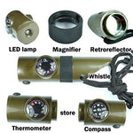 7 in 1 (Survival Whistle / Compass / Thermometer / LED Light / Magnifier / Retroreflector / String), 7 in 1  Survival Whistle