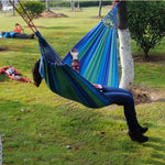 Blue Stripe Single Widening Camping Outdoor Canvas Hammock, Size: 190cm x 100cm, 190cm x 100cm (Blue)