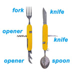 6-in-1 Stainless Steel Travel / Camping Folding Cutlery Set, Spoon + Fork + Knife +  Bottle Opener Set