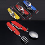 6-in-1 Stainless Steel Travel / Camping Folding Cutlery Set, Spoon + Fork + Knife +  Bottle Opener Set