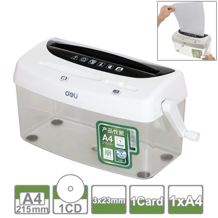 Deli Office Series Hand-cranked A4 / CD / Card Desktop Paper Shredder, Waste-bin Volume: 4L (No. 9935), No. 9935