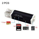قارئ بطاقات ذاكرة متعدد الوظائف 2 قطع، USB 2.0، Micro SD، SDHC، TF، M2، MMC، MS PRO DUO