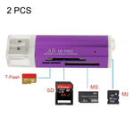 قارئ بطاقات ذاكرة متعدد الوظائف 2 قطع، USB 2.0، Micro SD، SDHC، TF، M2، MMC، MS PRO DUO