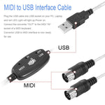 كابل محول واجهة USB إلى MIDI للبيانو الكهربائي، الطول: 1.8م