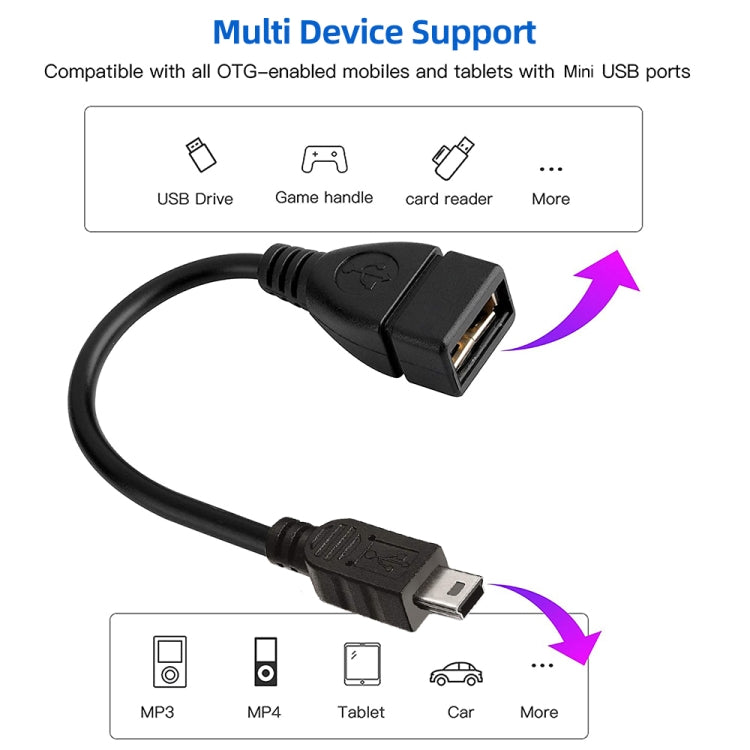 كابل محول Mini USB 5 دبابيس إلى USB 2.0 AF OTG، Mini USB، 12سم (أسود)