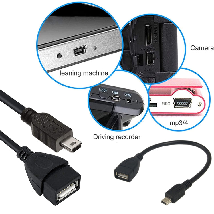 كابل محول Mini USB 5 دبابيس إلى USB 2.0 AF OTG، Mini USB، 12سم (أسود)