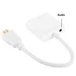 كابل HDMI إلى VGA مع مخرج صوت بدقة Full HD 1080P بطول 24سم لأجهزة الكمبيوتر / DVD / جهاز استقبال رقمي / لابتوب / هاتف محمول / مشغل وسائط، الطول: 24سم (أبيض)