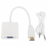 كابل HDMI إلى VGA مع مخرج صوت بدقة Full HD 1080P بطول 24سم لأجهزة الكمبيوتر / DVD / جهاز استقبال رقمي / لابتوب / هاتف محمول / مشغل وسائط، الطول: 24سم (أبيض)