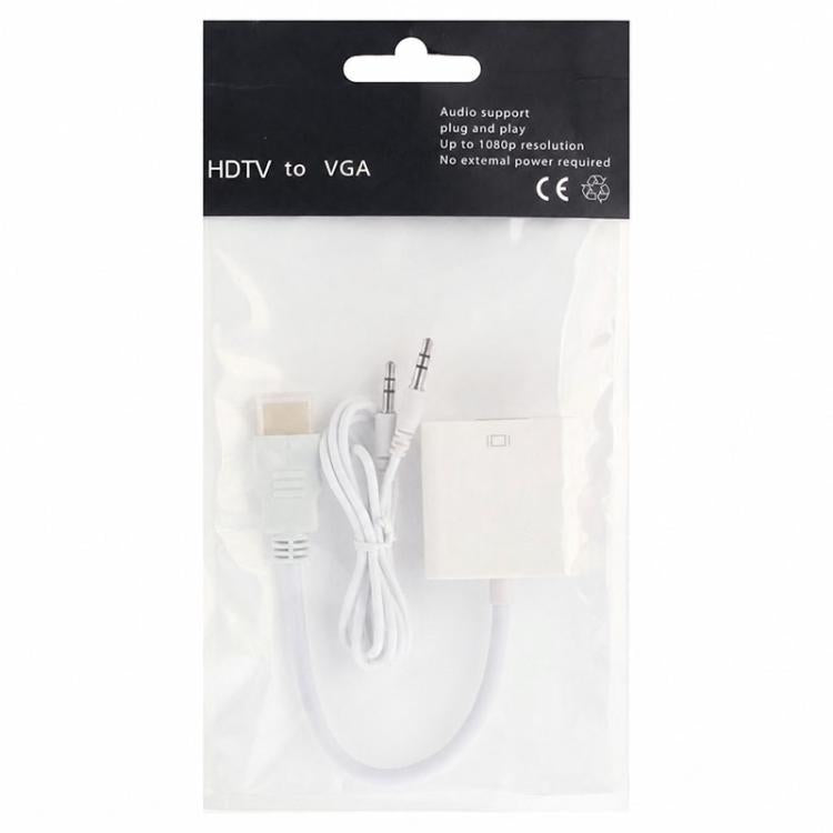 كابل HDMI إلى VGA مع مخرج صوت بدقة Full HD 1080P بطول 24سم لأجهزة الكمبيوتر / DVD / جهاز استقبال رقمي / لابتوب / هاتف محمول / مشغل وسائط، الطول: 24سم (أبيض)