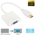 كابل HDMI إلى VGA مع مخرج صوت بدقة Full HD 1080P بطول 24سم لأجهزة الكمبيوتر / DVD / جهاز استقبال رقمي / لابتوب / هاتف محمول / مشغل وسائط، الطول: 24سم (أبيض)