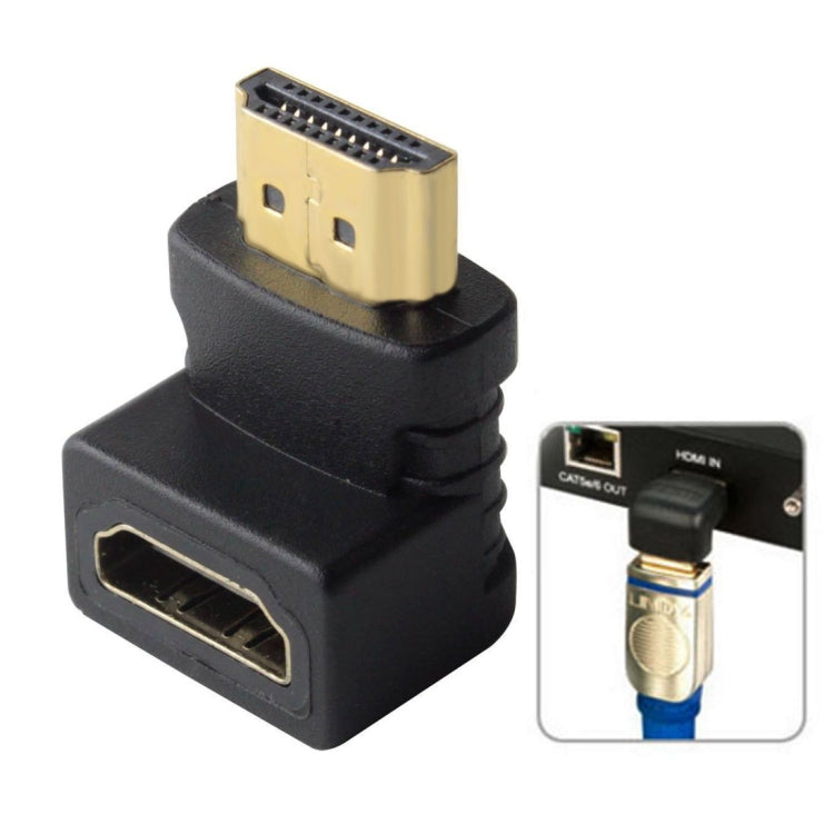 محول HDMI 19 دبوس ذكر إلى HDMI 19 دبوس أنثى بزاوية 90 درجة (مطلي بالذهب)، HDMI ذكر إلى أنثى