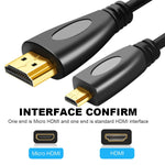 كابل Micro HDMI ذكر مطلي بالذهب 3D 1080P بطول 1 متر إلى HDMI ذكر للأجهزة المحمولة والكاميرات وجوبرو، Micro HDMI مطلي بالذهب، الطول: 1 متر