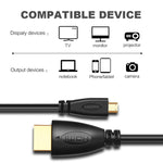 كابل Micro HDMI ذكر مطلي بالذهب 3D 1080P بطول 1 متر إلى HDMI ذكر للأجهزة المحمولة والكاميرات وجوبرو، Micro HDMI مطلي بالذهب، الطول: 1 متر