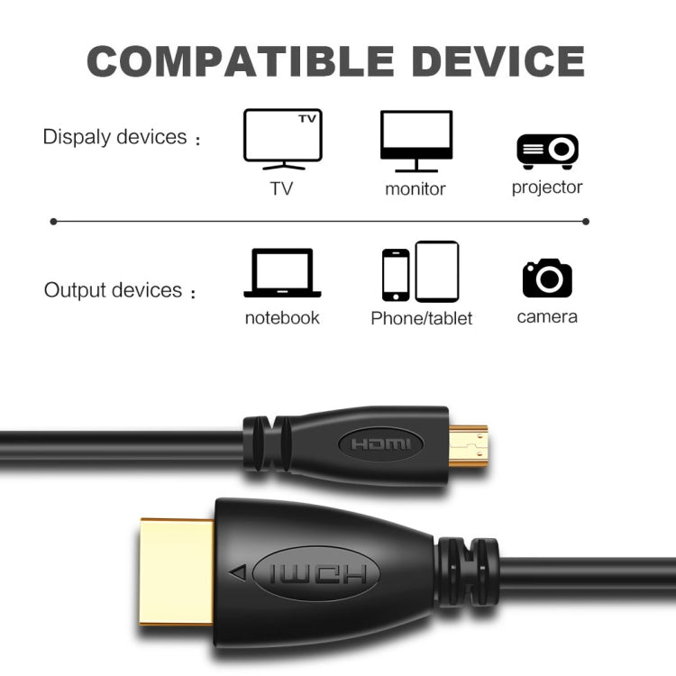 كابل Micro HDMI ذكر مطلي بالذهب 3D 1080P بطول 1 متر إلى HDMI ذكر للأجهزة المحمولة والكاميرات وجوبرو، Micro HDMI مطلي بالذهب، الطول: 1 متر
