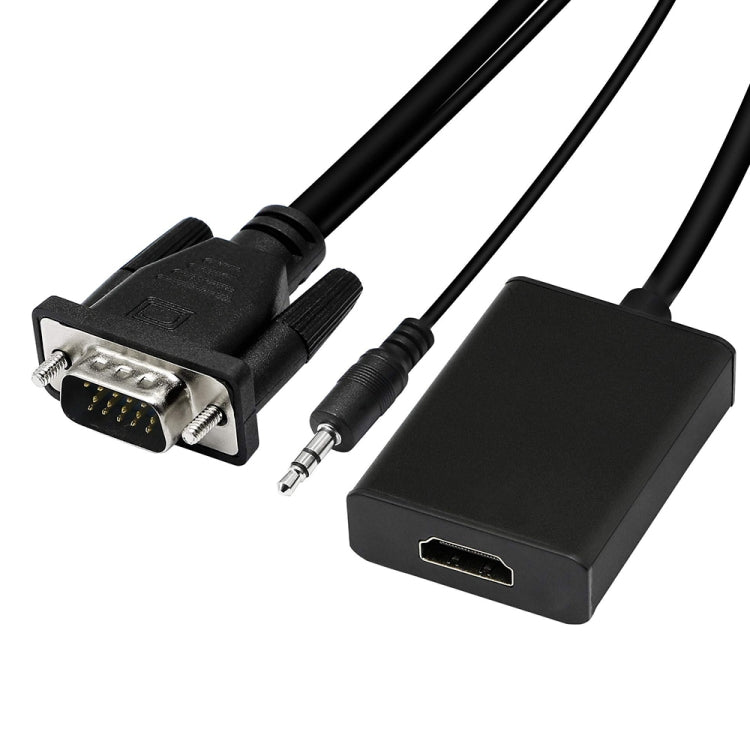 محول فيديو VGA + صوت إلى HDMI بدقة Full HD 1080P لتلفاز HDTV، HDMI أنثى إلى VGA ذكر + صوت، اللون أسود