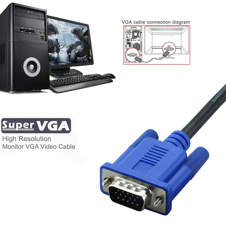 كابل VGA 15 دبوس ذكر إلى VGA 15 دبوس ذكر عالي الجودة بطول 5 متر لشاشة LCD / جهاز عرض، 5 متر