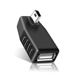 محول USB صغير ذكر إلى USB 2.0 أنثى، يدعم وظيفة OTG، بزاوية 90 درجة لليسار، بزاوية 90 درجة لليمين