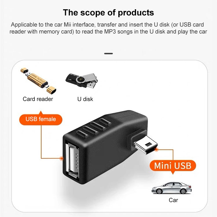 محول USB صغير ذكر إلى USB 2.0 أنثى، يدعم وظيفة OTG، بزاوية 90 درجة لليسار، بزاوية 90 درجة لليمين