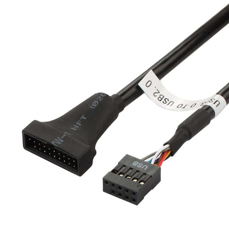 كابل محول USB 2.0 9 دبابيس أنثى للوحة الأم إلى USB 3.0 19 دبابيس ذكر، الطول: 15 سم، 9 دبابيس أنثى إلى 19 دبابيس ذكر