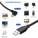 كابل محول USB صغير ذكر بزاوية 90 درجة إلى USB 2.0 AM، الطول: 25 سم، USB صغير بزاوية يمين