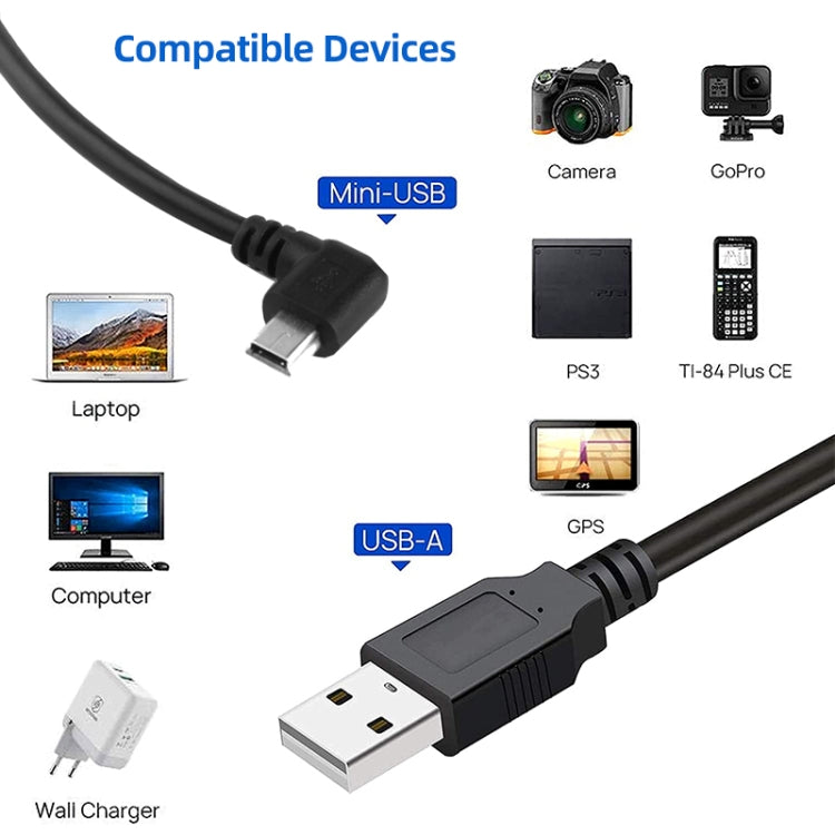 كابل محول USB صغير ذكر بزاوية 90 درجة إلى USB 2.0 AM، الطول: 25 سم، USB صغير بزاوية يمين