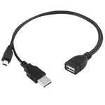 كابل USB صغير ذكر + USB 2.0 AM إلى AF مع وظيفة OTG، الطول: 30 سم / 35 سم، USB صغير + USB AM، 30 سم