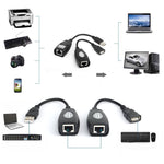 ممدد USB إلى RJ45 بطول 50 متر بواسطة كابل Cat5e، منفذ USB واحد